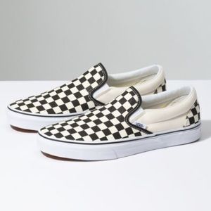 White and Black Checkered Slip on Vans